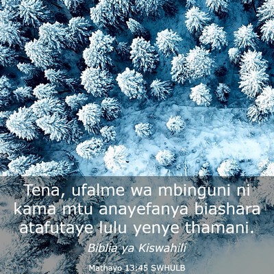 Picture 03 - Mathayo 13:45 SWHULB - Tena, ufalme wa mbinguni ni kama mtu anayefanya - Bible Verse Picture