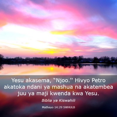 Picture 03 - Mathayo 14:29 SWHULB - Yesu akasema, “Njoo.'' Hivyo Petro akatoka - Bible Verse Picture