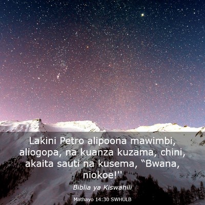 Picture 03 - Mathayo 14:30 SWHULB - Lakini Petro alipoona mawimbi, aliogopa, na - Bible Verse Picture