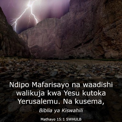 Picture 03 - Mathayo 15:1 SWHULB - Ndipo Mafarisayo na waadishi walikuja kwa Yesu - Bible Verse Picture
