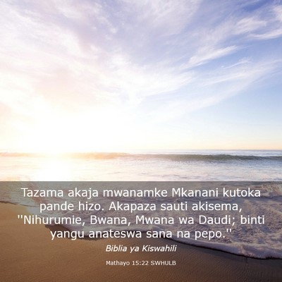 Picture 03 - Mathayo 15:22 SWHULB - Tazama akaja mwanamke Mkanani kutoka pande hizo. - Bible Verse Picture