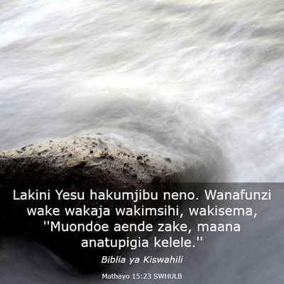 Picture 03 - Mathayo 15:23 SWHULB - Lakini Yesu hakumjibu neno. Wanafunzi wake wakaja - Bible Verse Picture