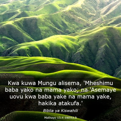Picture 03 - Mathayo 15:4 SWHULB - Kwa kuwa Mungu alisema, 'Mheshimu baba yako na - Bible Verse Picture