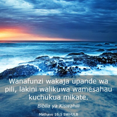 Picture 03 - Mathayo 16:5 SWHULB - Wanafunzi wakaja upande wa pili, lakini walikuwa - Bible Verse Picture