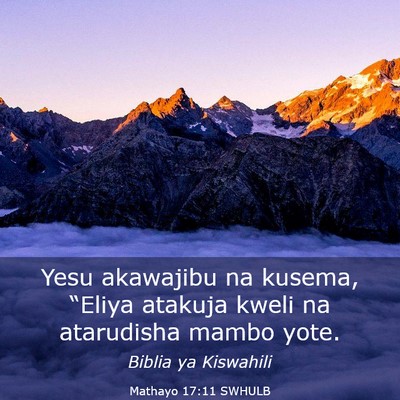 Picture 03 - Mathayo 17:11 SWHULB - Yesu akawajibu na kusema, “Eliya atakuja kweli - Bible Verse Picture