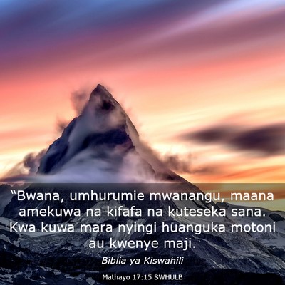 Picture 03 - Mathayo 17:15 SWHULB - “Bwana, umhurumie mwanangu, maana amekuwa na - Bible Verse Picture