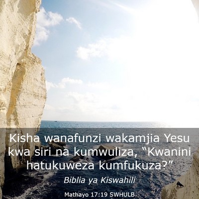 Picture 03 - Mathayo 17:19 SWHULB - Kisha wanafunzi wakamjia Yesu kwa siri na - Bible Verse Picture