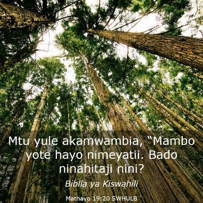 Picture 03 - Mathayo 19:20 SWHULB - Mtu yule akamwambia, “Mambo yote hayo - Bible Verse Picture