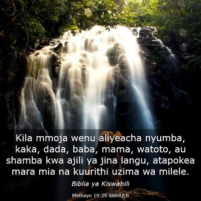 Picture 03 - Mathayo 19:29 SWHULB - Kila mmoja wenu aliyeacha nyumba, kaka, dada, - Bible Verse Picture