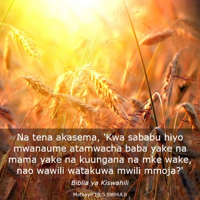 Picture 03 - Mathayo 19:5 SWHULB - Na tena akasema, 'Kwa sababu hiyo mwanaume - Bible Verse Picture