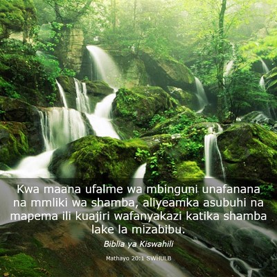 Picture 03 - Mathayo 20:1 SWHULB - Kwa maana ufalme wa mbinguni unafanana na mmliki - Bible Verse Picture