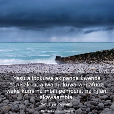 Picture 03 - Mathayo 20:17 SWHULB - Yesu alipokuwa akipanda kwenda Yerusalem, - Bible Verse Picture