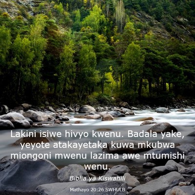 Picture 03 - Mathayo 20:26 SWHULB - Lakini isiwe hivyo kwenu. Badala yake, yeyote - Bible Verse Picture