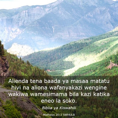 Picture 03 - Mathayo 20:3 SWHULB - Alienda tena baada ya masaa matatu hivi na aliona - Bible Verse Picture