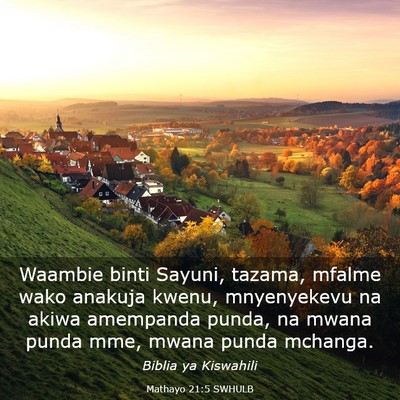 Picture 03 - Mathayo 21:5 SWHULB - Waambie binti Sayuni, tazama, mfalme wako anakuja - Bible Verse Picture
