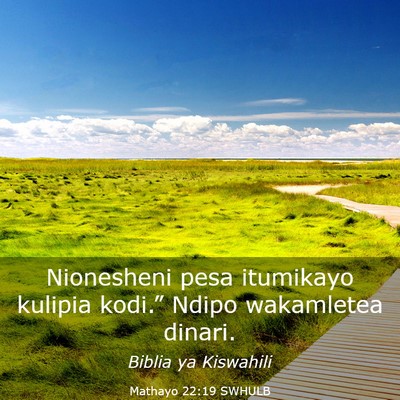 Picture 03 - Mathayo 22:19 SWHULB - Nionesheni pesa itumikayo kulipia kodi.” Ndipo - Bible Verse Picture