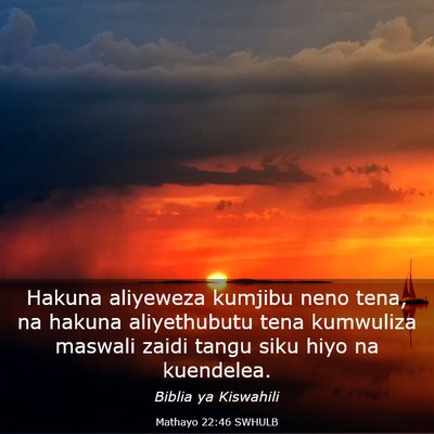 Picture 03 - Mathayo 22:46 SWHULB - Hakuna aliyeweza kumjibu neno tena, na hakuna - Bible Verse Picture