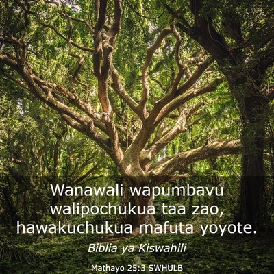 Picture 03 - Mathayo 25:3 SWHULB - Wanawali wapumbavu walipochukua taa zao, - Bible Verse Picture