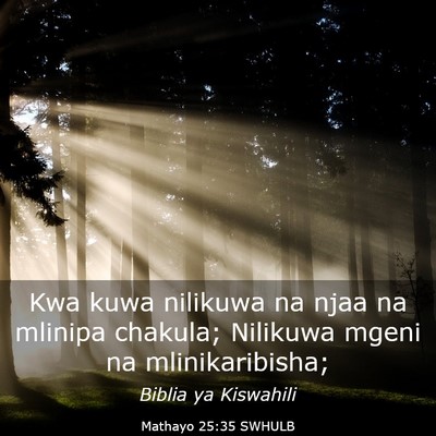 Picture 03 - Mathayo 25:35 SWHULB - Kwa kuwa nilikuwa na njaa na mlinipa chakula; - Bible Verse Picture