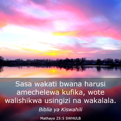 Picture 03 - Mathayo 25:5 SWHULB - Sasa wakati bwana harusi amechelewa kufika, wote - Bible Verse Picture