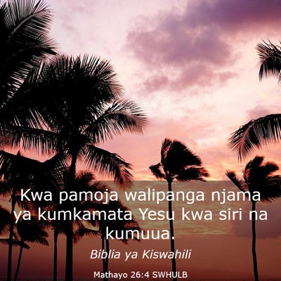 Picture 03 - Mathayo 26:4 SWHULB - Kwa pamoja walipanga njama ya kumkamata Yesu kwa - Bible Verse Picture