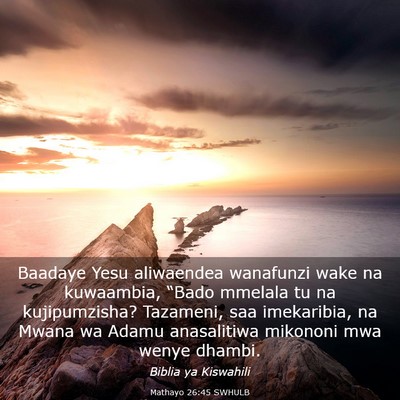 Picture 03 - Mathayo 26:45 SWHULB - Baadaye Yesu aliwaendea wanafunzi wake na - Bible Verse Picture