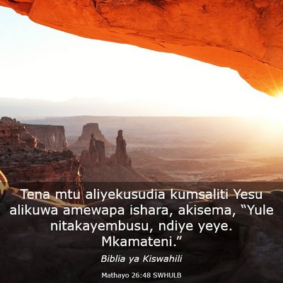 Picture 03 - Mathayo 26:48 SWHULB - Tena mtu aliyekusudia kumsaliti Yesu alikuwa - Bible Verse Picture