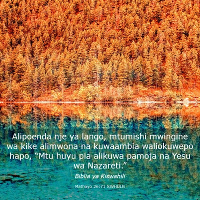 Picture 03 - Mathayo 26:71 SWHULB - Alipoenda nje ya lango, mtumishi mwingine wa kike - Bible Verse Picture