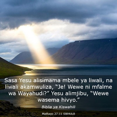 Picture 03 - Mathayo 27:11 SWHULB - Sasa Yesu alisimama mbele ya liwali, na liwali - Bible Verse Picture