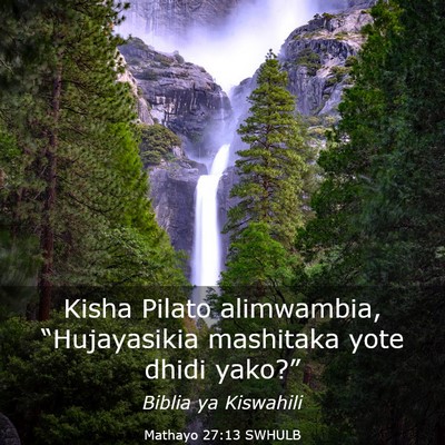 Picture 03 - Mathayo 27:13 SWHULB - Kisha Pilato alimwambia, “Hujayasikia mashitaka - Bible Verse Picture
