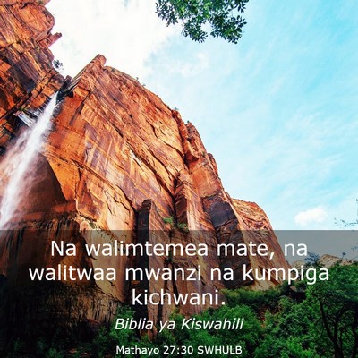 Picture 03 - Mathayo 27:30 SWHULB - Na walimtemea mate, na walitwaa mwanzi na kumpiga - Bible Verse Picture