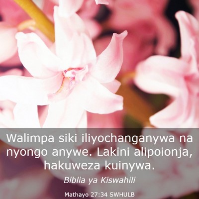 Picture 03 - Mathayo 27:34 SWHULB - Walimpa siki iliyochanganywa na nyongo anywe. - Bible Verse Picture