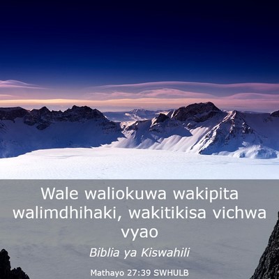 Picture 03 - Mathayo 27:39 SWHULB - Wale waliokuwa wakipita walimdhihaki, wakitikisa - Bible Verse Picture