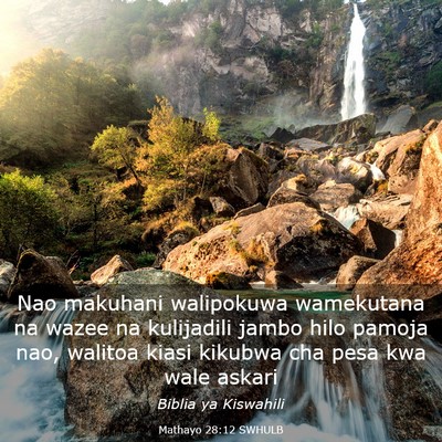 Picture 03 - Mathayo 28:12 SWHULB - Nao makuhani walipokuwa wamekutana na wazee na - Bible Verse Picture