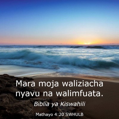 Picture 03 - Mathayo 4:20 SWHULB - Mara moja waliziacha nyavu na - Bible Verse Picture