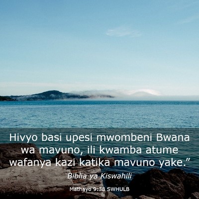 Picture 03 - Mathayo 9:38 SWHULB - Hivyo basi upesi mwombeni Bwana wa mavuno, ili - Bible Verse Picture