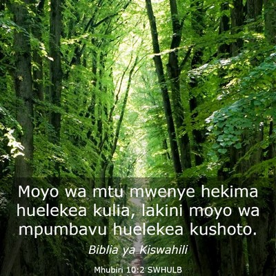 Picture 03 - Mhubiri 10:2 SWHULB - Moyo wa mtu mwenye hekima huelekea kulia, lakini - Bible Verse Picture