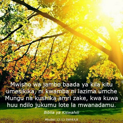 Picture 03 - Mhubiri 12:13 SWHULB - Mwisho wa jambo baada ya kila kitu umesikika, ni - Bible Verse Picture