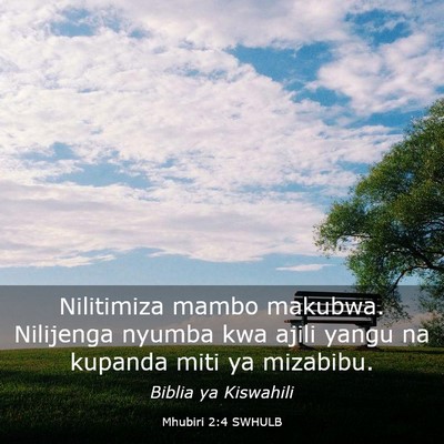 Picture 03 - Mhubiri 2:4 SWHULB - Nilitimiza mambo makubwa. Nilijenga nyumba kwa - Bible Verse Picture