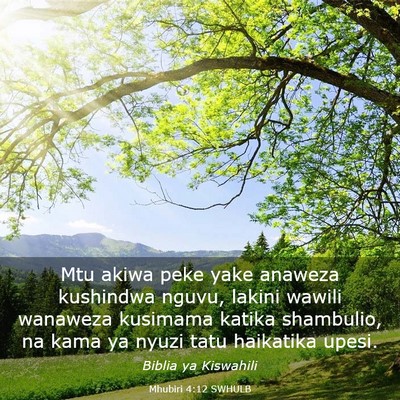 Picture 03 - Mhubiri 4:12 SWHULB - Mtu akiwa peke yake anaweza kushindwa nguvu, - Bible Verse Picture