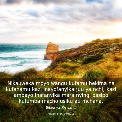 Picture 03 - Mhubiri 8:16 SWHULB - Nikauweka moyo wangu kufamu hekima na kufahamu - Bible Verse Picture