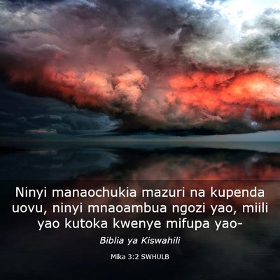 Picture 03 - Mika 3:2 SWHULB - Ninyi manaochukia mazuri na kupenda uovu, ninyi - Bible Verse Picture