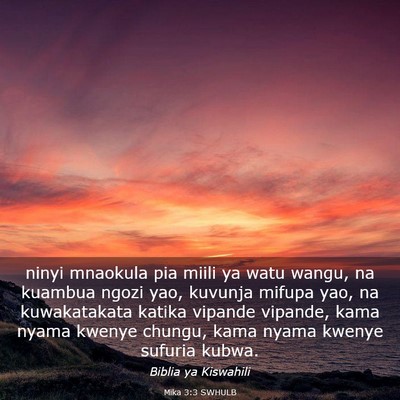 Picture 03 - Mika 3:3 SWHULB - ninyi mnaokula pia miili ya watu wangu, na - Bible Verse Picture