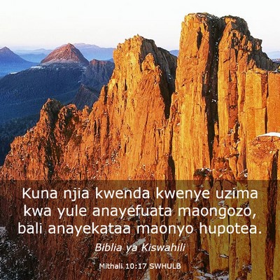 Picture 03 - Mithali 10:17 SWHULB - Kuna njia kwenda kwenye uzima kwa yule anayefuata - Bible Verse Picture