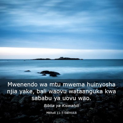 Picture 03 - Mithali 11:5 SWHULB - Mwenendo wa mtu mwema huinyosha njia yake, bali - Bible Verse Picture