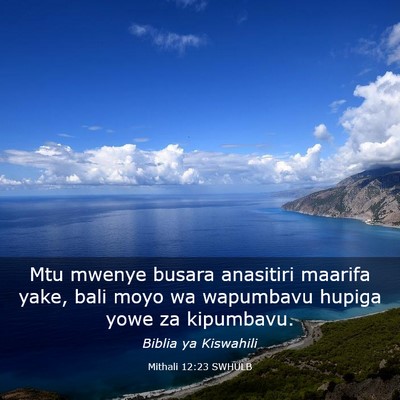 Picture 03 - Mithali 12:23 SWHULB - Mtu mwenye busara anasitiri maarifa yake, bali - Bible Verse Picture