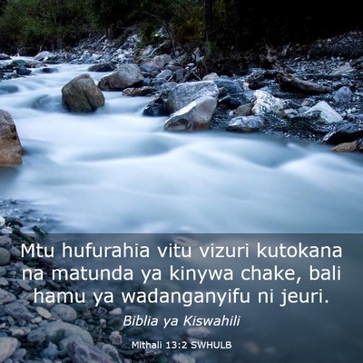 Picture 03 - Mithali 13:2 SWHULB - Mtu hufurahia vitu vizuri kutokana na matunda ya - Bible Verse Picture