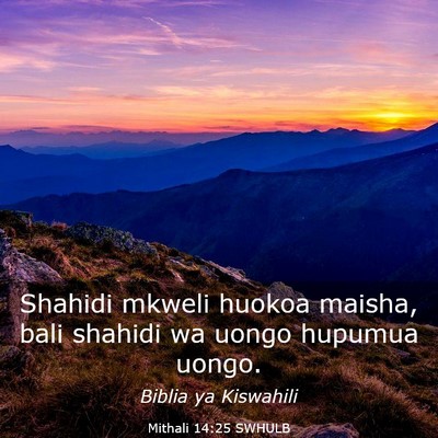 Picture 03 - Mithali 14:25 SWHULB - Shahidi mkweli huokoa maisha, bali shahidi wa - Bible Verse Picture