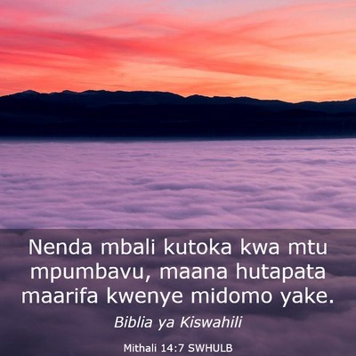 Picture 03 - Mithali 14:7 SWHULB - Nenda mbali kutoka kwa mtu mpumbavu, maana - Bible Verse Picture