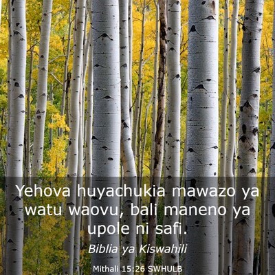 Picture 03 - Mithali 15:26 SWHULB - Yehova huyachukia mawazo ya watu waovu, bali - Bible Verse Picture